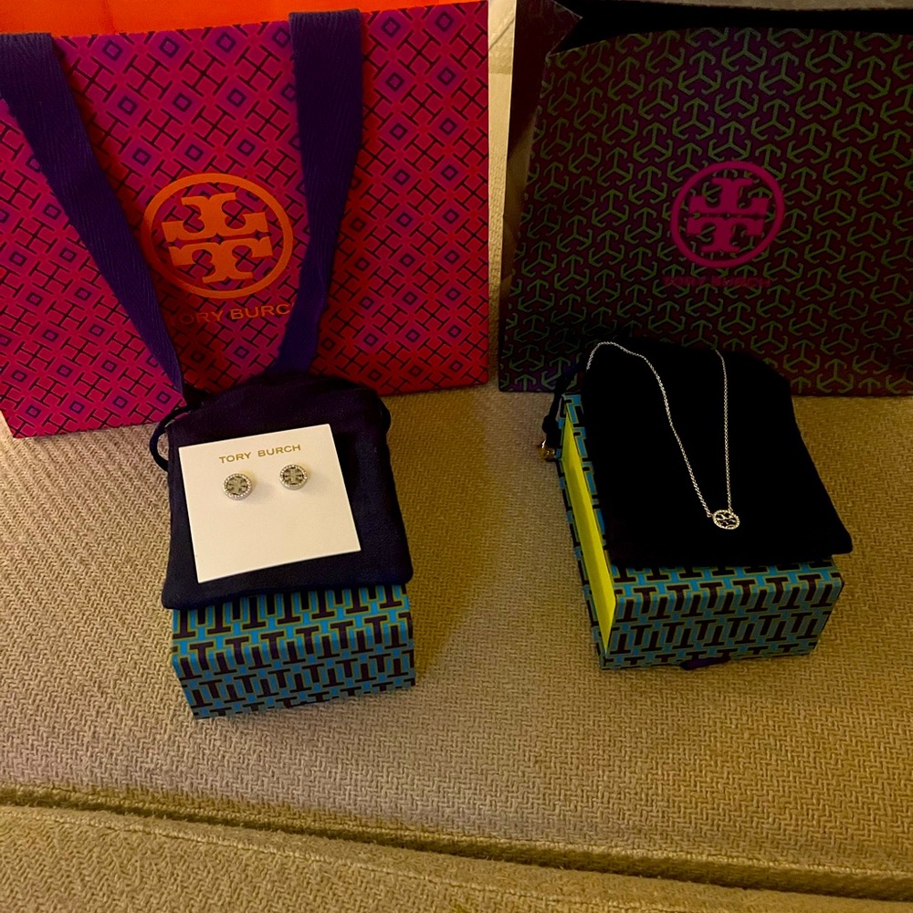 Never used Tory Burch necklace and earring set - still has original packaging